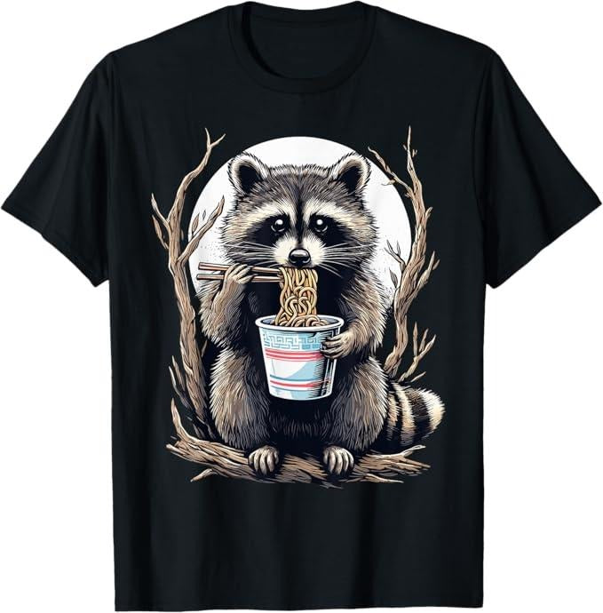 Funny Raccoon Shirt, Raccoon Eating Instant Noodle Cup Funny T-Shirt For Men