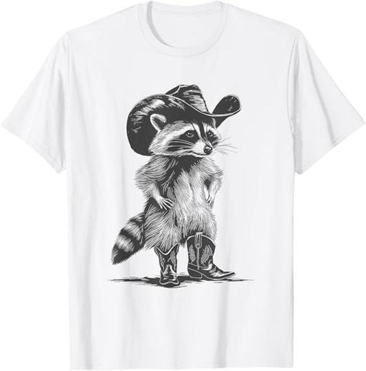 Funny Raccoon Shirt, Racoon Cowboy Funny T-Shirt For Men - Available from size S to 5XL Vintage Raccoon