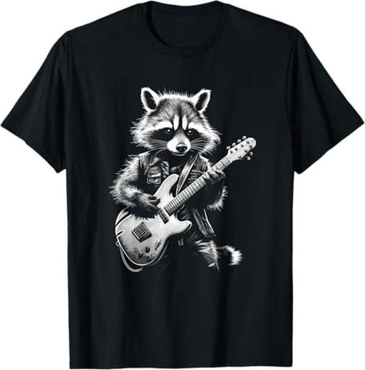 Funny Raccoon Shirt, Rock Raccoon Playing Guitar T-Shirt For Men - Available from size S to 5XL Vintage Raccoon