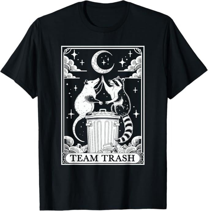 Funny Raccoon Shirt, Tarot Card Vintage Team Trash Crescent Moon Opossum Raccoon Funny T-Shirt For Men