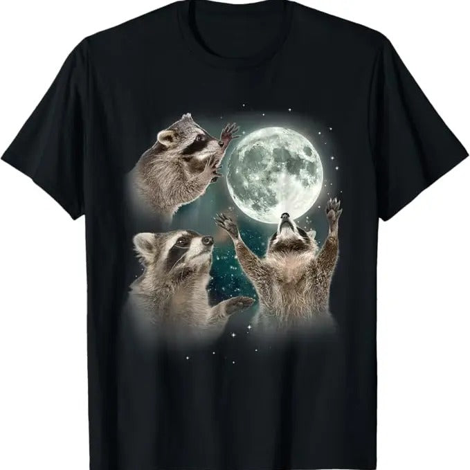 Funny Raccoon Shirt, Three Racoons Howling The Moon Funny Raccoon T-Shirt For Men
