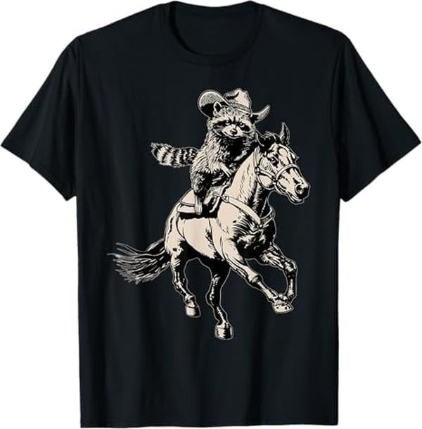 Funny Raccoon Shirt, Vintage Cowboy Racoon Riding A Horse Funny Western Retro 90s Funny Raccoon T-Shirt For Men