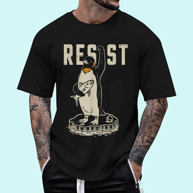 Funny Resist Penguin Activism T-Shirt | Tee For Men and Women, Unisex Cotton Hoodie, Sweatshirt | DripVista.com