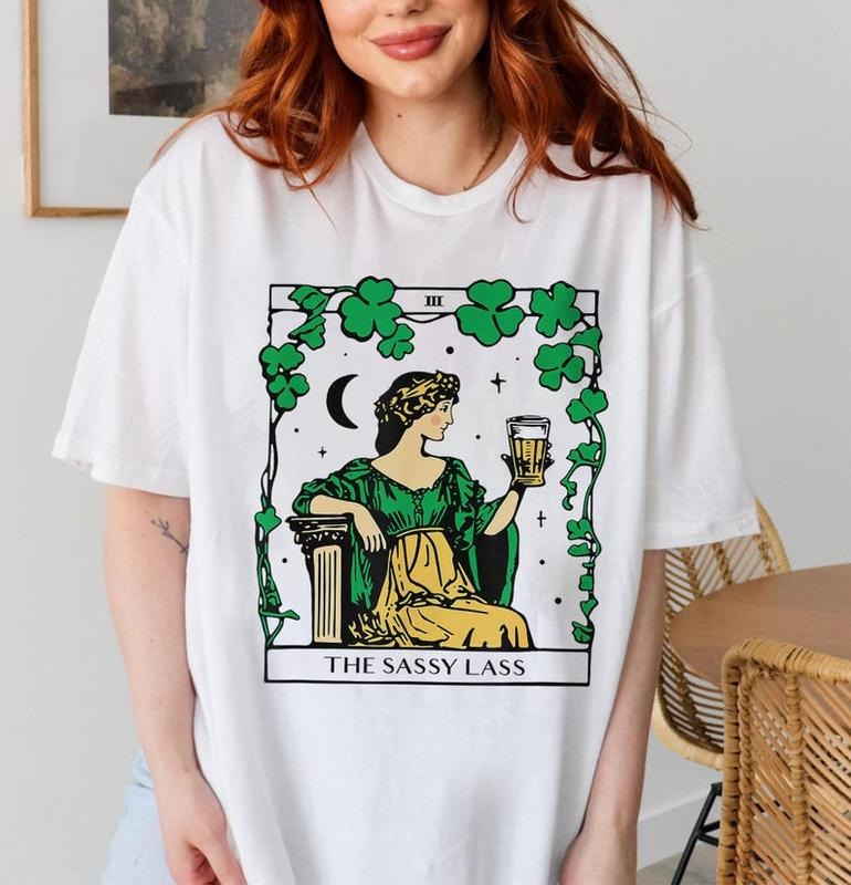 Funny Saint Patrick's Day Tshirt, Irish Tee, The Sassy Lass Tarot Card , Lucky Shirt, Shamrock T-shirt, Tarot Card, St Paddy Day Gift Top Womenswear