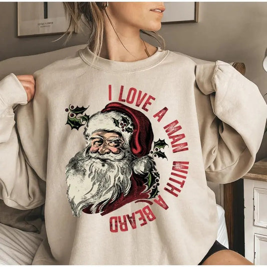 Funny Santa Beard Sweatshirt Cute Christmas Shirt For Women Christmas Crewneck Graphic Christmas Womenswear Hoodie
