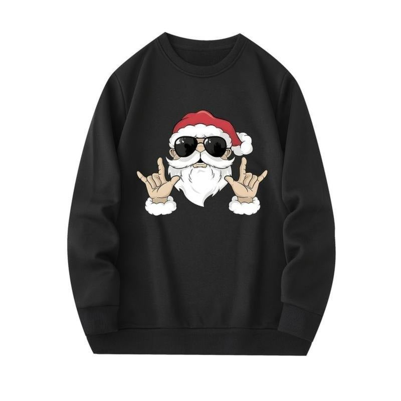 Funny Santa Claus Print Men'WB shield Pullover Round Neck Long Sleeve Sweatshirt Loose Casual Top For Autumn Winter...