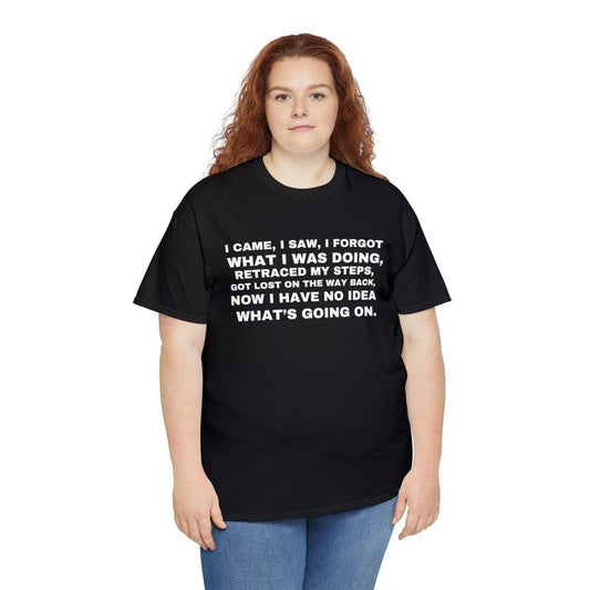Funny Sarcastic T Shirt, I Came I Saw I Forgot What I Was Doing Now I Have No Idea What I'm Doing, Unisex T-Shirt, Short Sleeve Tee Shirt, Gift Ideas For Her, Gifts For Birthday Mothers Day Christmas