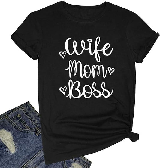 Funny Shirts For Women, Wife Mom Boss Graphic Funny T Shirts Cute Tees Womenswear Casual Cotton