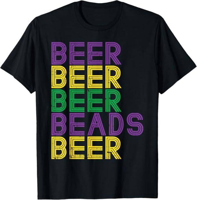 Funny Shirts for Men, Retro Beer Beads Funny Mardi Gras Party Carnival Men Women T-Shirt - Casual Basic Smooth apparel