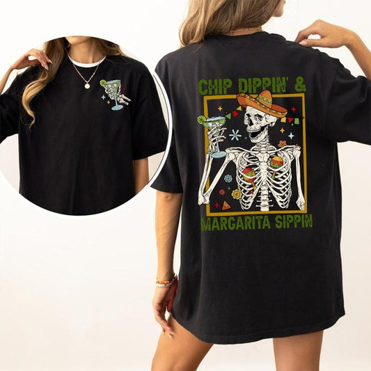 Funny Skeleton Cinco De Mayo Shirt, Chip Dippin Margarita Sippin, Mexican Fiesta Shirt, Fiesta Party Shirt, Mexican Party Tee, Mexico Shirt