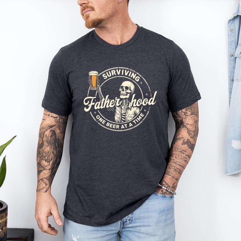 Funny Skeleton Dad Beer Shirt - Father's Day Gift,Funny Skeleton Dad T-Shirt - 'Fatherhood Rocks Me' Shirt