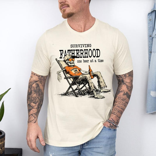 Funny Skeleton Dad T-Shirt - Surviving Fatherhood One Beer at a Time Shirt, Father Day Shirt, Funny Dad Shirt, Funny Dad T-Shirt - Surviving Fatherhood One Beer at a Time