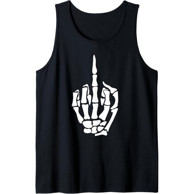 Funny Skeleton Middle Finger Tank Top MADE IN USA T-Shirts, Hoodie, Sweatshirt | DripVista.com