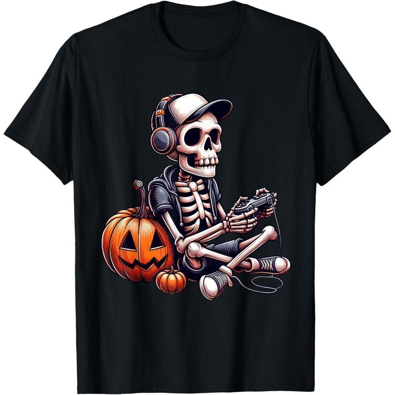 Funny Skeleton Playing Video Game Halloween Shirt Boys Gamer T-Shirt made in usa Hoodie, Sweatshirt | DripVista.com
