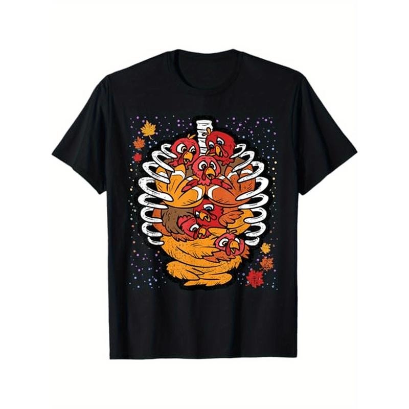 Funny Skull & Turkey Graphic Tee - Cotton, Casual Fit for Men