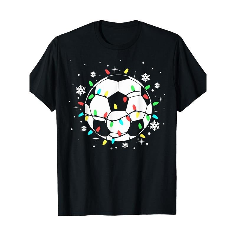 Funny Soccer Player Xmas Lights Soccer Christmas T-Shirt-220g 100% Cotton made in usa Hoodie, Sweatshirt | DripVista.com