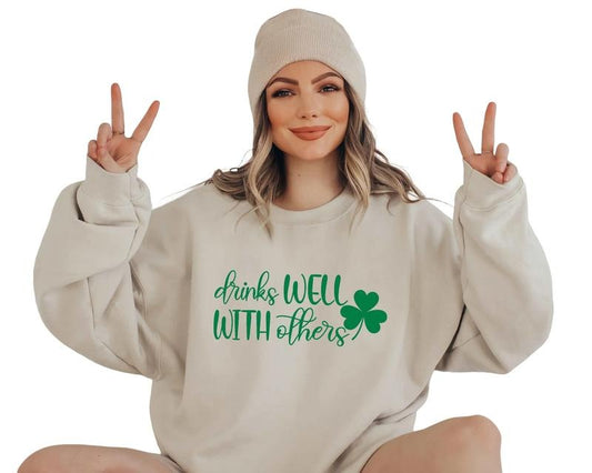 Funny St Patricks Day Sweatshirt, Drinks Well With Others Sweatshirt, St Patricks Day Drinking Shirt, Alcohol Sweater, Gift For Her Him, Gifts Ideas For Saint Patrick's Day Sweater, Long Sleeve Tee Crewneck Fit Unisex