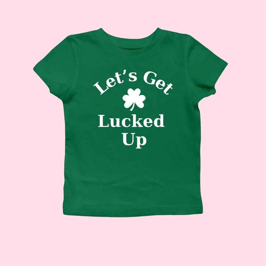 Funny St. Patrick Day Crop Baby Tee, Shamrock Cropped Shirt, Cute St. Patrick Day Baby Tee, Leprechaun Tee Shirt, Let Get Lucked Up Baby Tee