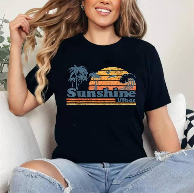 Funny Sunshine Vibes Vacation Beach Vintage 70s Retro Cute T-Shirt | Unisex Cotton, Top Womenswear Hoodie, Sweatshirt