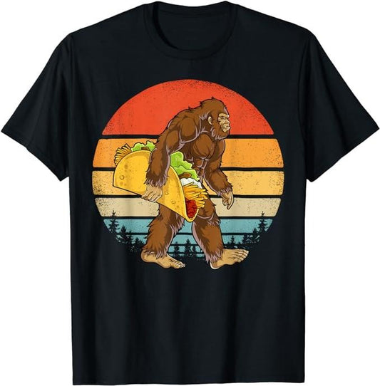 Funny Taco Shirts, Gifts For Mexican Food Lovers, Bigfoot Carrying Taco Funny Cinco de Mayo Boys Men Sasquatch T-Shirt Menswear Top Casual Classic