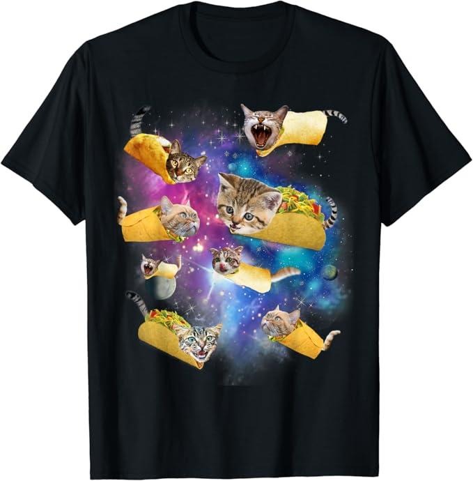 Funny Taco Shirts, Gifts For Mexican Food Lovers, Burrito Pizza and Taco Cat in Space - Tacocat Tee Gift Idea T-Shirt...