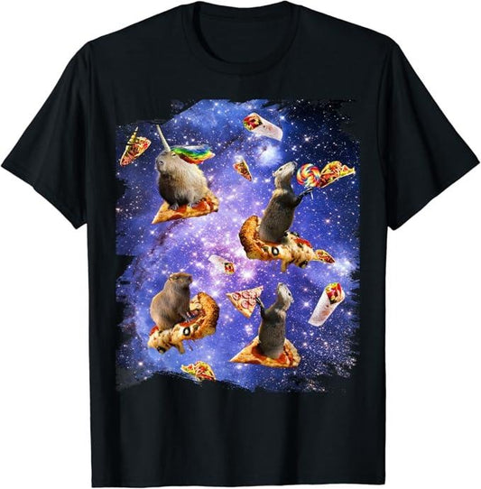 Funny Taco Shirts, Gifts For Mexican Food Lovers, Space Capybara On Pizza Taco, Galaxy Capybaras Funny T-Shirt Menswear Top Casual Classic