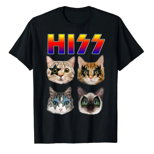 Funny Tee Hiss Funny Cats Kittens Rock Rockin Short Sleeve T-shirt Gift Tee Pun