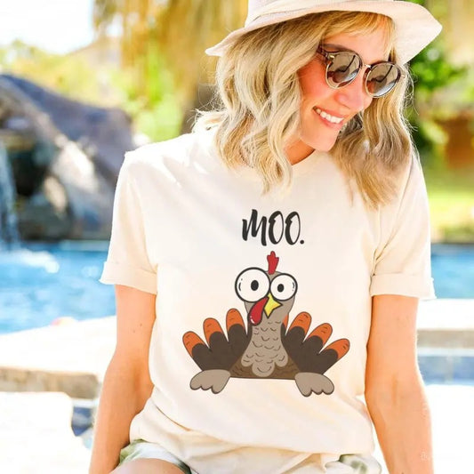 Funny Thanksgiving Shirt For Women and Men, Funny Turkey Moo Unisex Shirt, Thankful Farmer Tee, Farmer Gift, Thanksgiving Gift