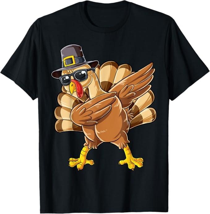 Funny Thanksgiving Shirts, Dabbing Turkey Thanksgiving Day Pilgrim Funny Dab T-Shirt