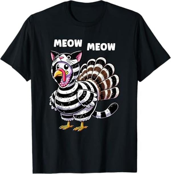 Funny Thanksgiving Shirts, Funny Thanksgiving Cat Turkey Cat Men Women Turkey T-Shirt