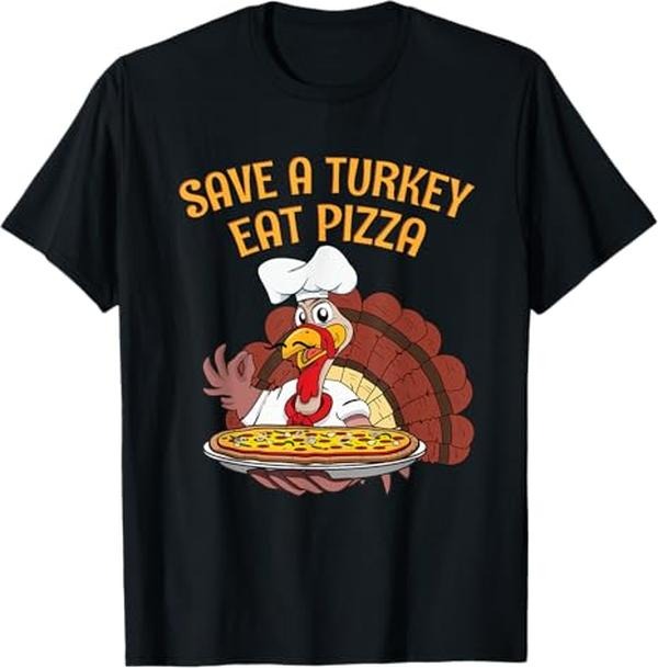 Funny Thanksgiving Shirts, Save a Turkey Eat Pizza Funny Vegetarian Vegan Thanksgiving T-Shirt