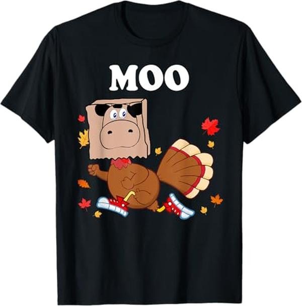 Funny Thanksgiving Shirts, Thanksgiving Turkey Funny Fake Cow Moo Thanksgiving Turkey T-Shirt