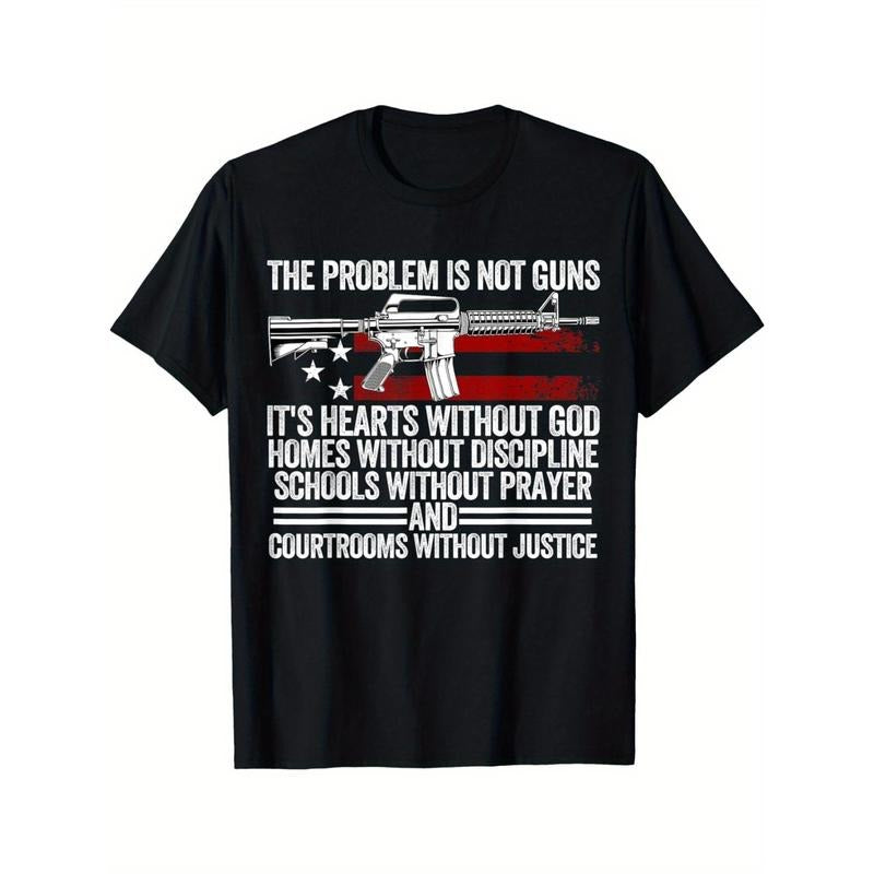 Funny The Problem Is Not Guns It's Hearts Without God Pure Comfort in Style Men's Classic Print Short Sleeve Round Neck...