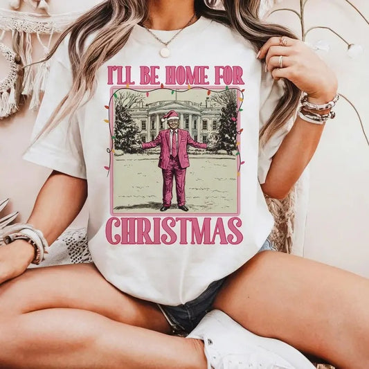 Funny Trump Christmas tshirt, I'll be home for Xmas tshirt, 2024 Political tshirt, Merry Vibes png, Holiday Sublimation\