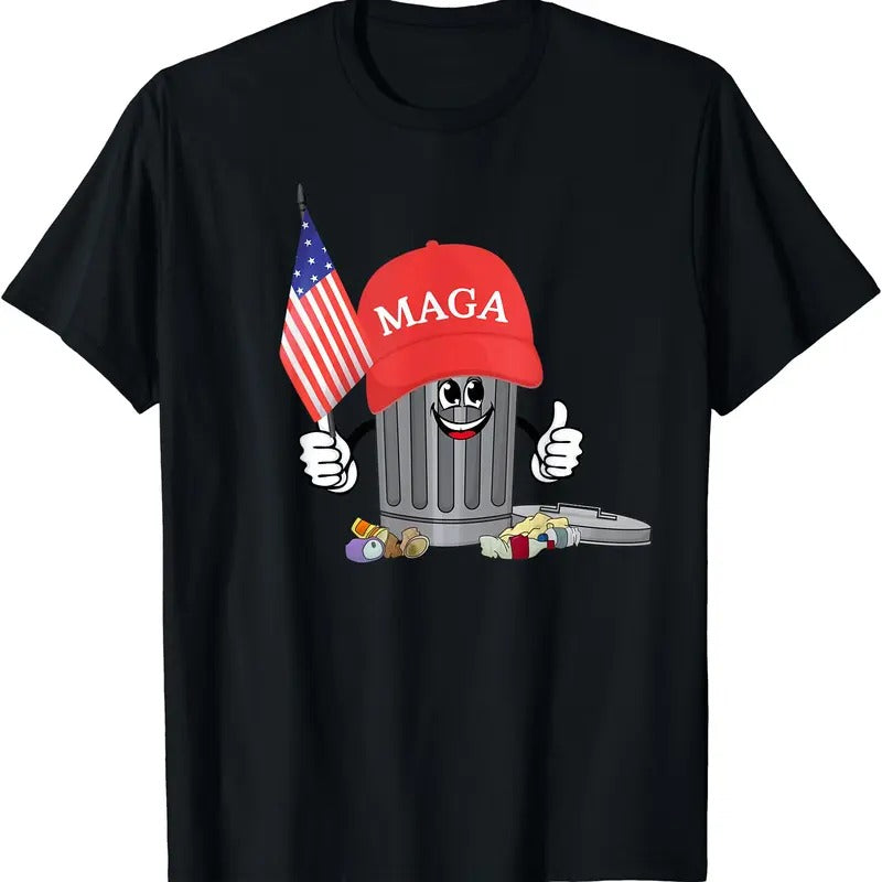 Funny Trump MAGA Garbage Can Cartoon Character American Flag T-Shirt Hoodie, Sweatshirt | DripVista.com