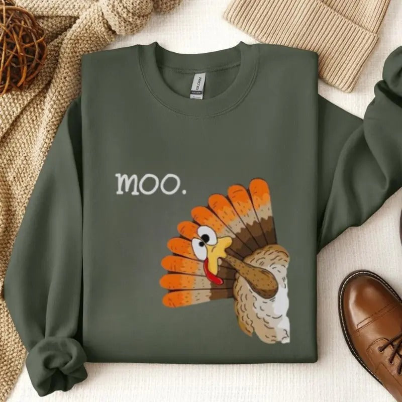 Funny Turkey Moo Unisex Shirt Fake Cow Funny Thanksgiving Shirts For Women And Men, Thanksgiving Gifts, Gifts For Thanksgiving
