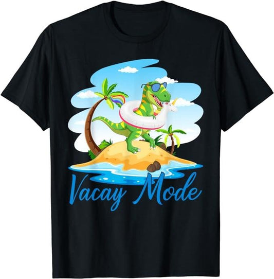 Funny Vacation Shirt, Vacay Mode Cute Dinosaur T Rex Funny Beach Family Vacation T-Shirt Menswear Casual Cotton
