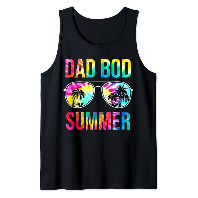 Funny Vacation Tank Top, Dad Bod Summer Sunglasses Tie Dye Funny Vacation Summer Tank Top Cotton Classic Casual Fabric...