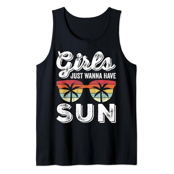 Funny Vacation Tank Top, Girls Just Wanna Have Sun Tank Funny Beach Vacation Summer Tank Top Casual Cotton Fabric...