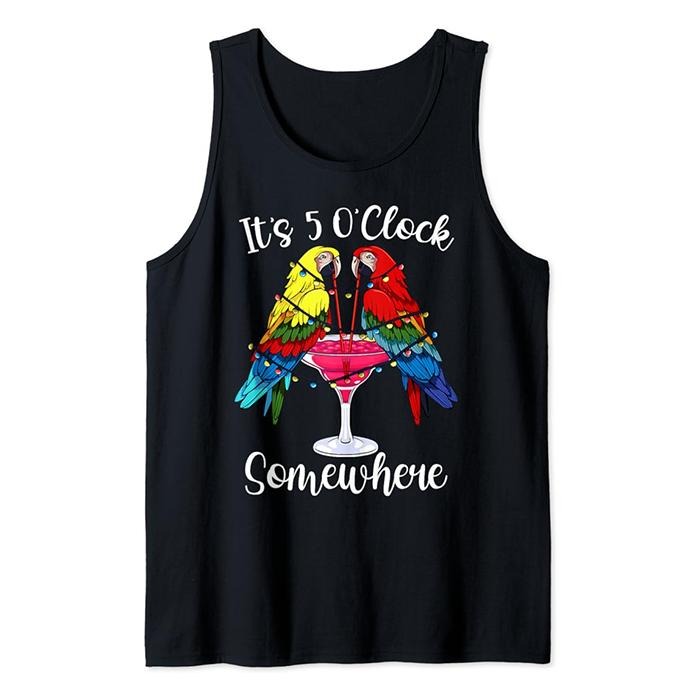 Funny Vacation Tank Top, It's 5 O'clock Somewhere Funny Parrots Summer Vacation Lover Tank Top Cotton Casual Fabric...