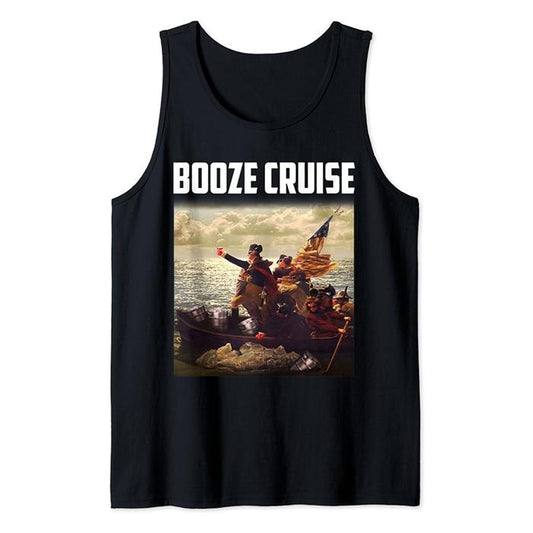 Funny Vacation Tank Top, Political Party Booze Cruise Shades & Red Cups Patriotic Tank Top Unisex Casual Classic