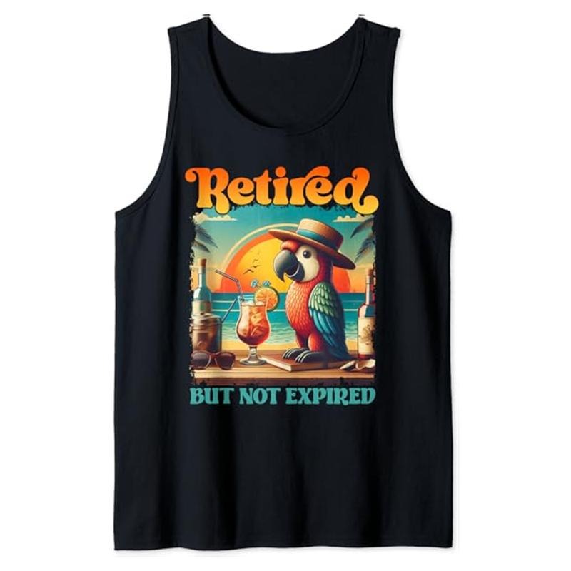 Funny Vacation Tank Top, Retired But Not Expired Parrot Vacation Funny Retirement Tank Top Unisex Casual Classic...