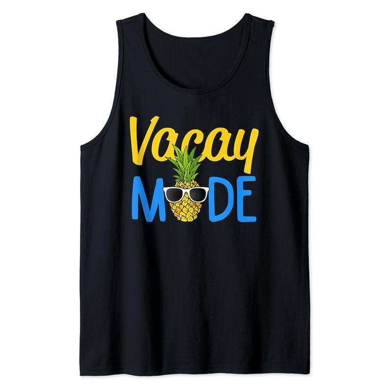 Funny Vacation Tank Top, Vacay Mode Shirt Pineapple Funny Family Vacation Beach Gift Tank Top Fabric Casual Cotton...