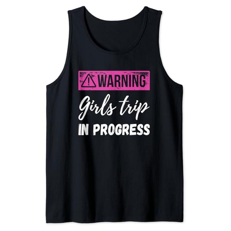 Funny Vacation Tank Top, Warning Girls Trip In Progress Funny Vacation Matching Tank Top Unisex Casual Cotton T-Shirts,...