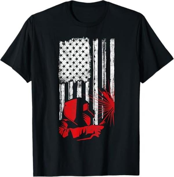 Funny Welder Shirt, Welder Gifts, Welder American Flag Welding Gift Usa Distressed Helmet T-Shirt