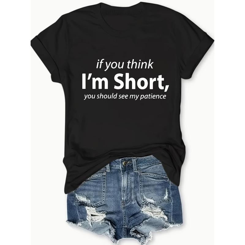 Funny Words Print Crew Neck T-Shirt, Casual Short Sleeve T-Shirt For Spring & Summer, Women'WB shield Clothing Hoodie,...
