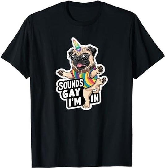 Funny Work T-Shirts, Funny Sounds Gay I'm In With Rainbow Flag For Pride Month T-Shirt Menswear Casual Cotton
