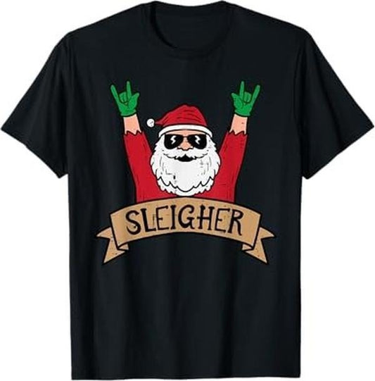 Funny Xmas Men Women Family T-Shirt, Christmas Sleigher Santa Rock Xmas Rocker T-Shirt - Menswear Top