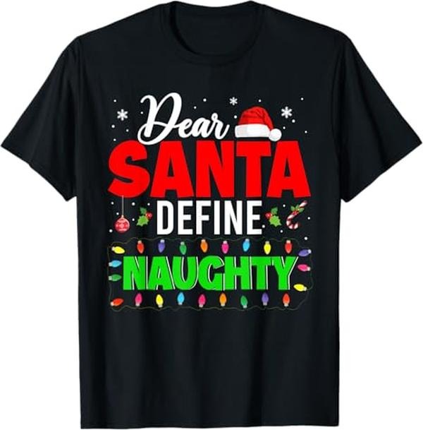 Funny Xmas Men Women Family T-Shirt, Define Naughty Funny Xmas Lights Naughty Santa Family T-Shirt