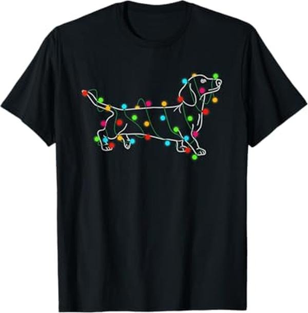 Funny Xmas Men Women Family T-Shirt, Funny Dachshund Dog Christmas Lights Xmas T-Shirt